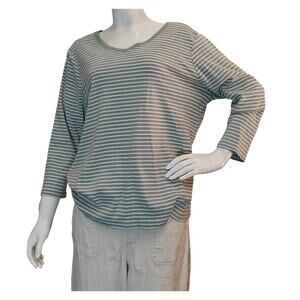 Pendleton Striped V-Neck Long Sleeve Top Green White XL